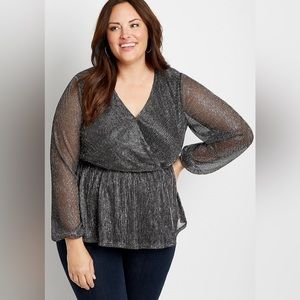 Perfect holiday tip- silver metallic shimmer peplum top